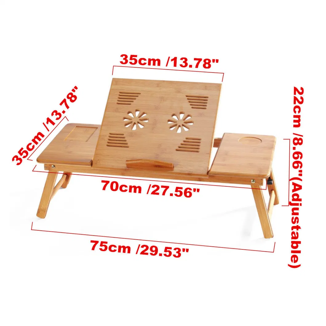 70cm Foldable Folding Lap Desk Bamboo Laptop Bed Table Stand Tray Desk Adjustablebt-2204